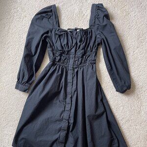 J. Crew Black Long sleeve short milkmaid dress with tie 100% Cotton Size 0